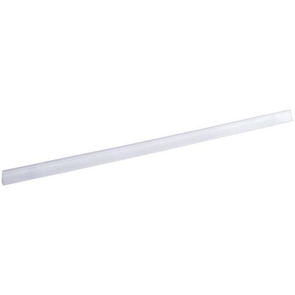 A clear plastic label holder with a long white clip.