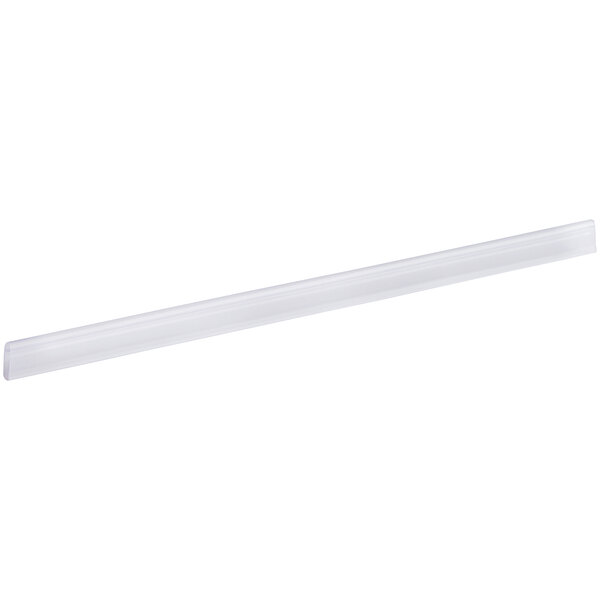 A clear plastic rectangular label holder clip.