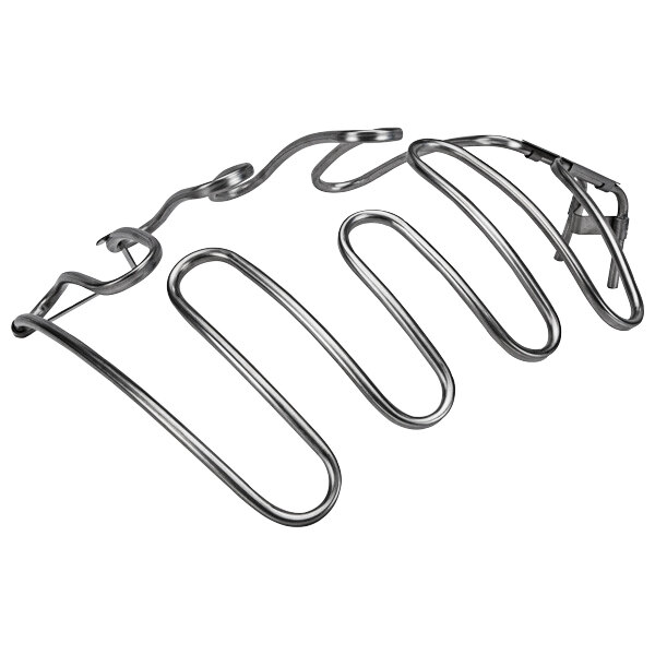 A stainless steel cooling loop for a firkin on a counter.