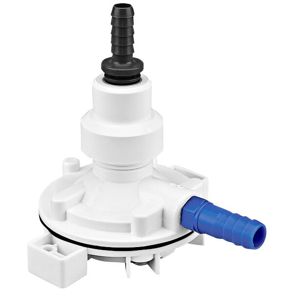 A white and blue Micro Matic Cask Check Valve with a blue tube.