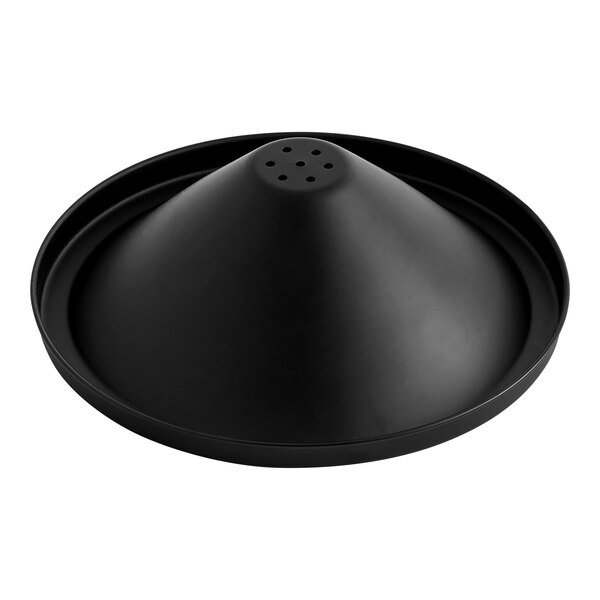 A black stainless steel lid for a cone-shaped container.