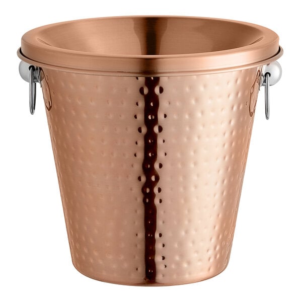 An Acopa copper wine tasting spittoon with silver handles.