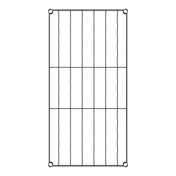 A black metal Regency wire wine shelf grid with holes.