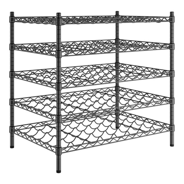 A black wire Regency wine rack with 5 shelves.