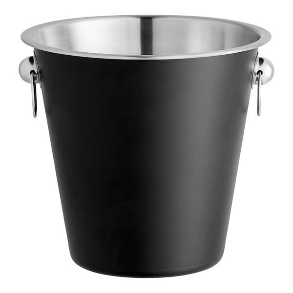 An Acopa stainless steel wine bucket with a black finish and stainless steel handle.