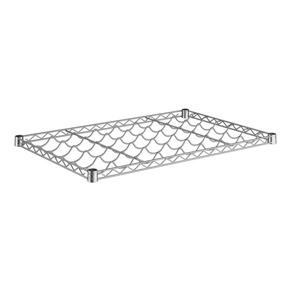 A Regency chrome wire wine shelf with a metal grid on top.