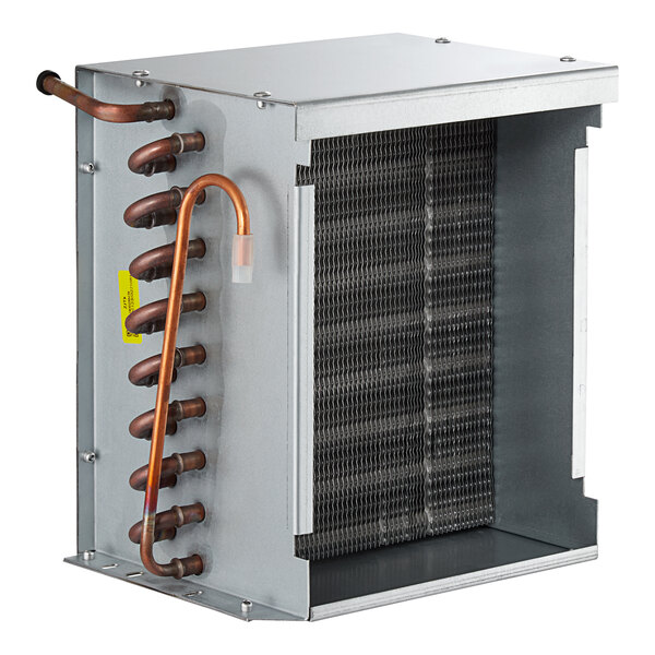 An Avantco condenser coil, a metal box with copper pipes.