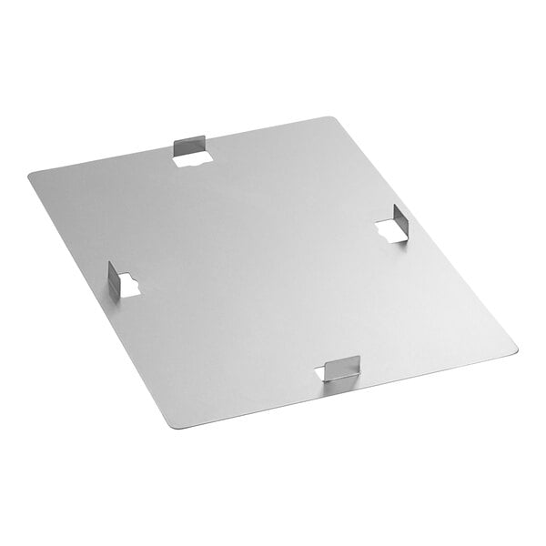 A silver metal cover with holes for a Regency sink.