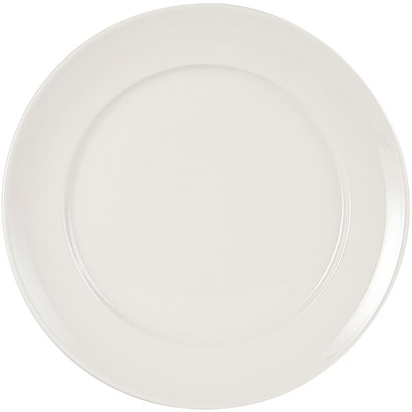 A Tuxton Columbia white china plate with a plain white border.