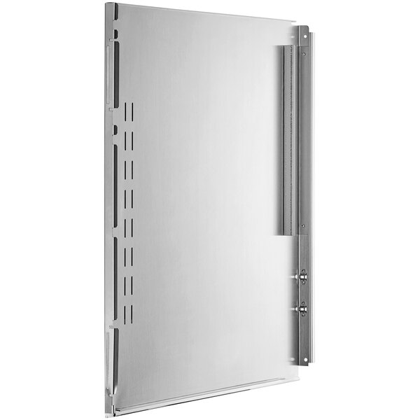 A silver rectangular metal door panel for a Scotsman ice machine.
