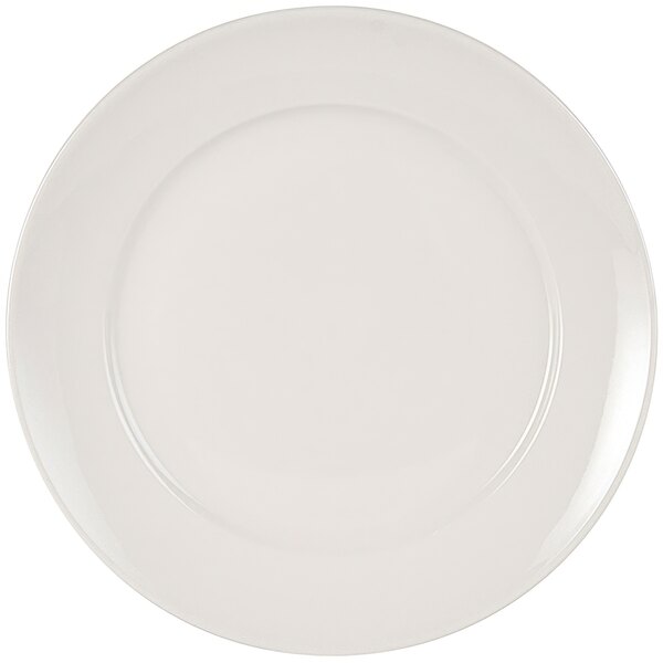 A Tuxton Columbia eggshell china plate with a round edge and white border.