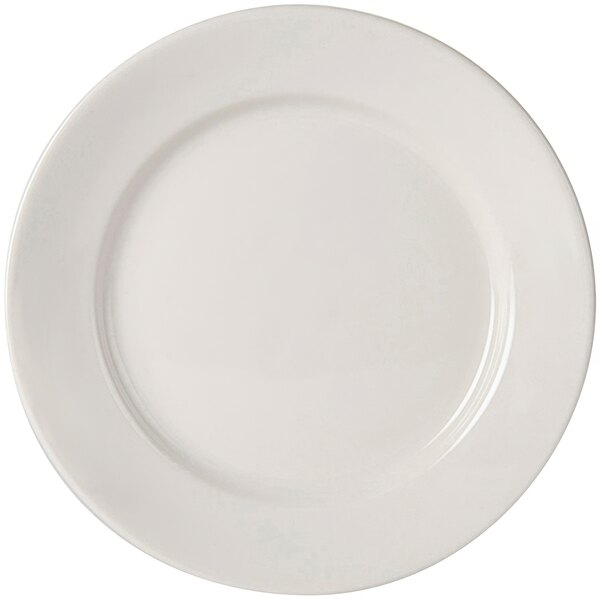 A Tuxton Columbia eggshell china plate with a white border.