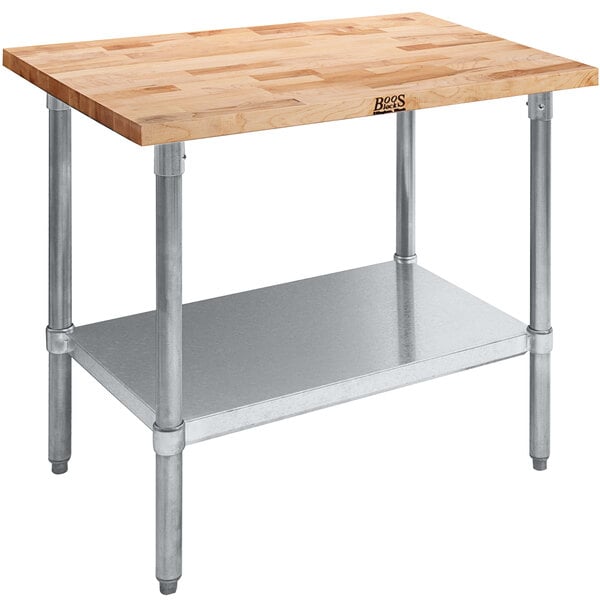 John Boos Work Table - Wood Top w/ Galvanized Base (30x72)