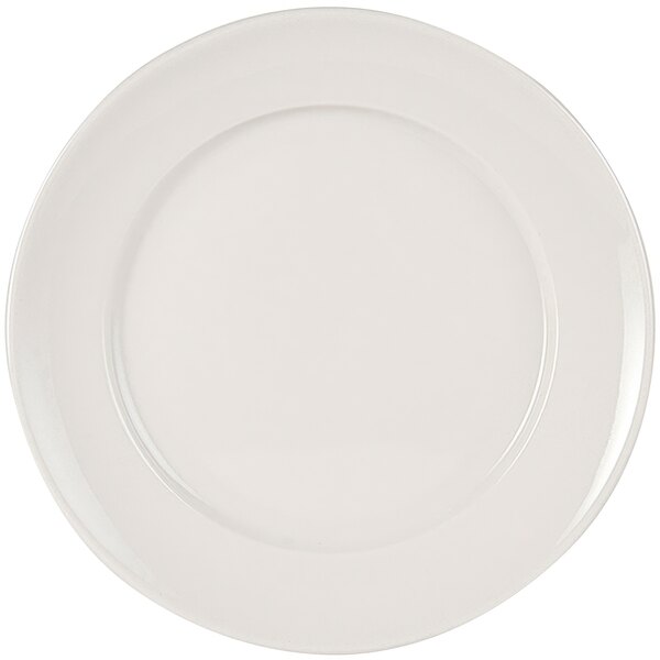 A Tuxton Columbia eggshell china plate with a round rim and white border.