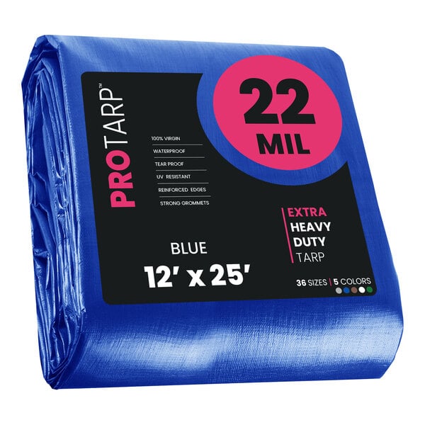 A blue ProTarp with reinforced edges and the words "22 mil" in black.