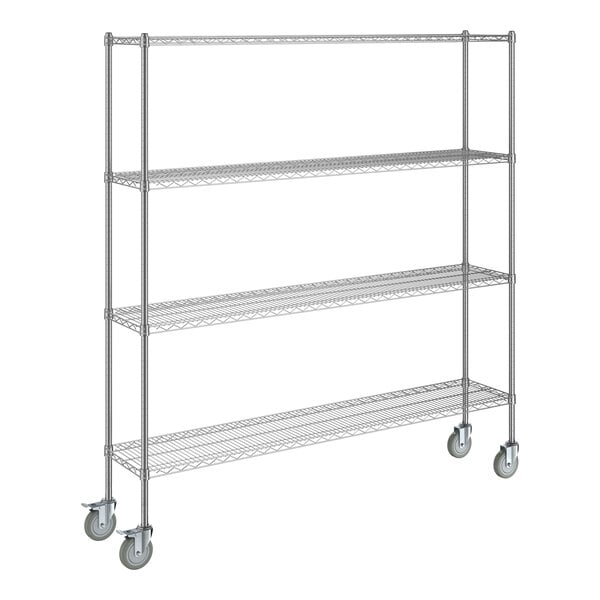 A Steelton chrome wire shelving unit with wheels.