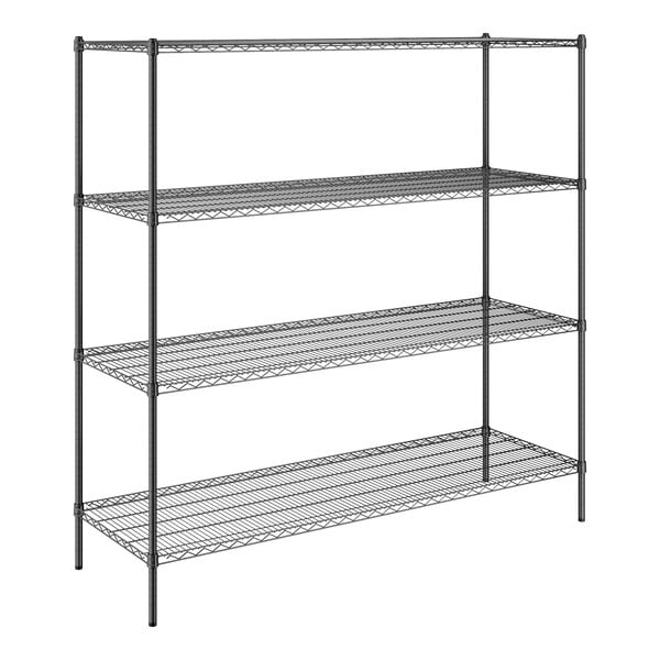 A Steelton black wire shelving unit with four shelves.