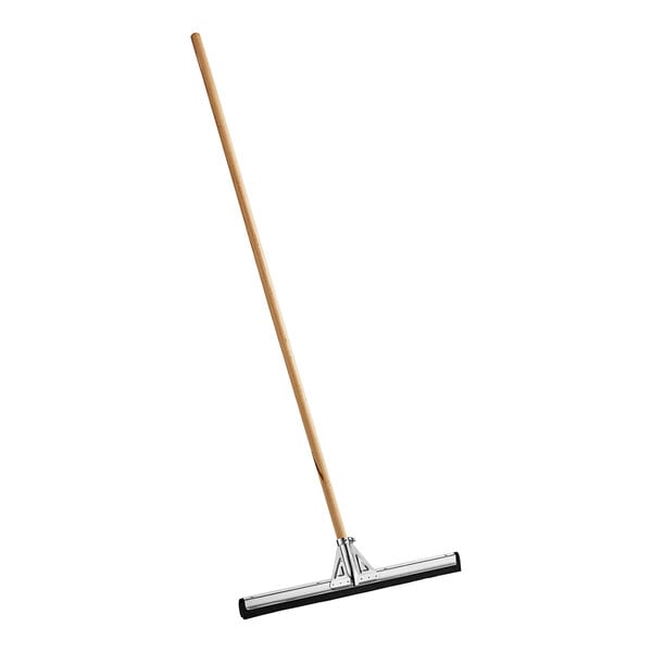 A Lavex double neoprene floor squeegee with a wooden handle.