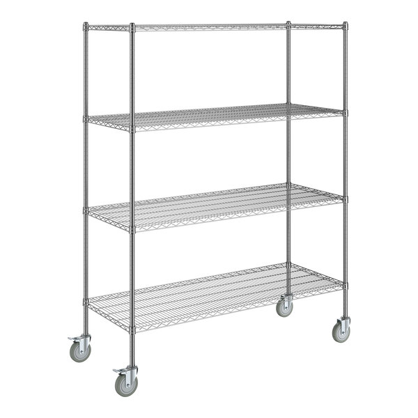 A Steelton wire shelving unit with wheels.