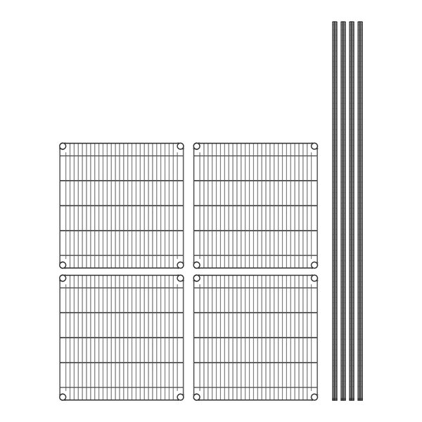 A black wire mesh grid with metal rods.