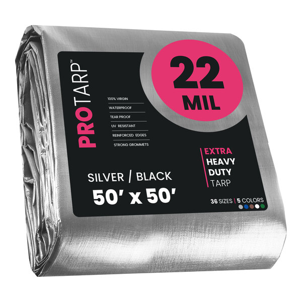 A roll of ProTarp silver and black 22-mil tarps.