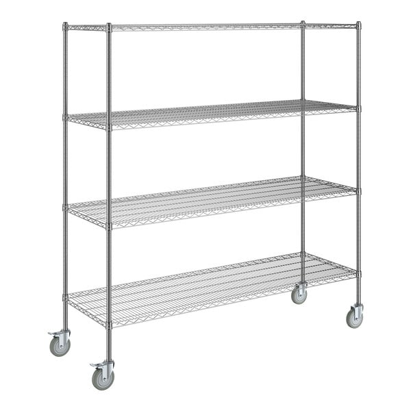 A Steelton wire shelving unit with wheels.