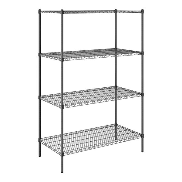 A Steelton black wire shelving unit with four shelves.