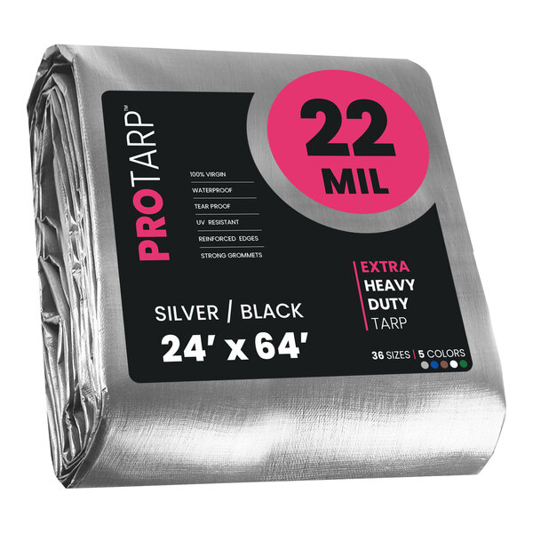 A ProTarp heavy-duty silver and black 22-mil poly tarp.
