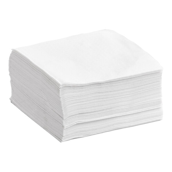 A stack of white, 12-inch by 12-inch premium luncheon napkins folded in quarters.