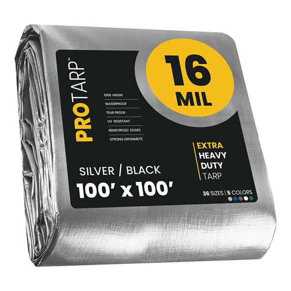 A close up of a silver and black ProTarp with reinforced edges.