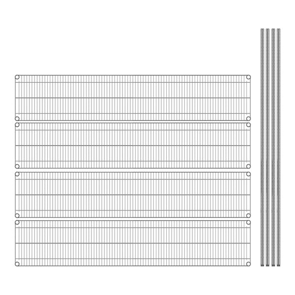 A wire mesh grid with metal poles.