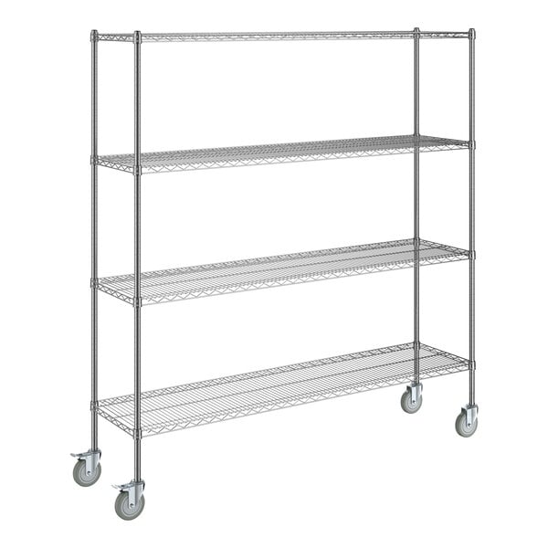 A Steelton metal wire shelving unit with wheels.