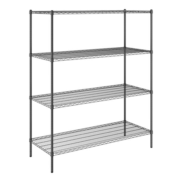 A Steelton black wire shelving unit with four shelves.