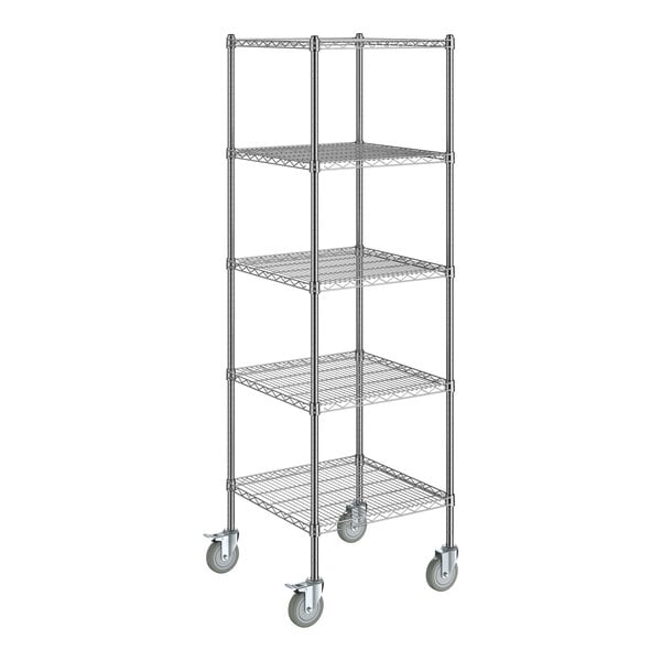 A Steelton wire shelving unit with wheels.