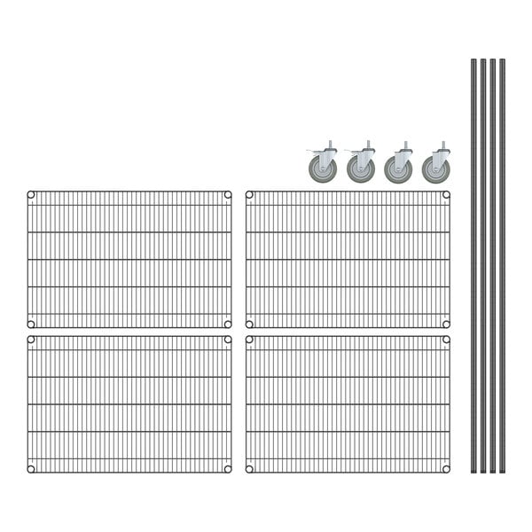 A wire mesh and metal rods for a Steelton wire shelving kit.