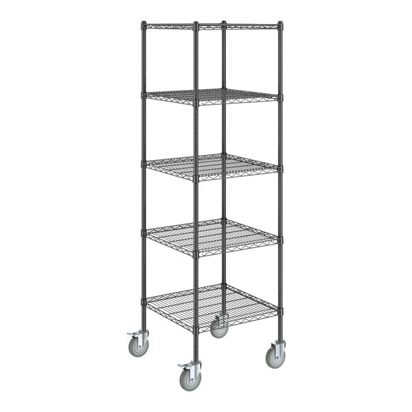 A Steelton black wire shelving kit with casters.