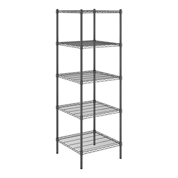 A Steelton black wire shelving unit with four shelves.