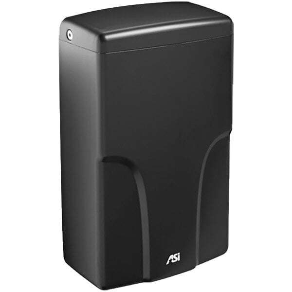 A matte black American Specialties, Inc. Turbo-Pro ADA automatic hand dryer.