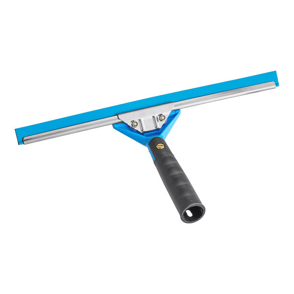 A blue Lavex window squeegee with a black handle.