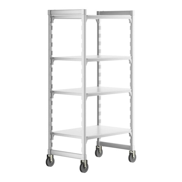 Cambro Camshelving® Premium 24" Wide Mobile Shelving Unit with 4 Solid Shelves and 75" Posts
