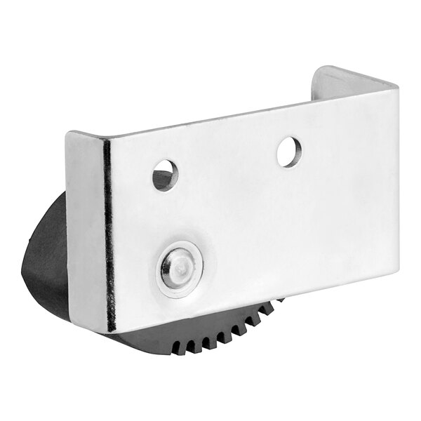 A stainless steel metal piece with holes used to hold mops.