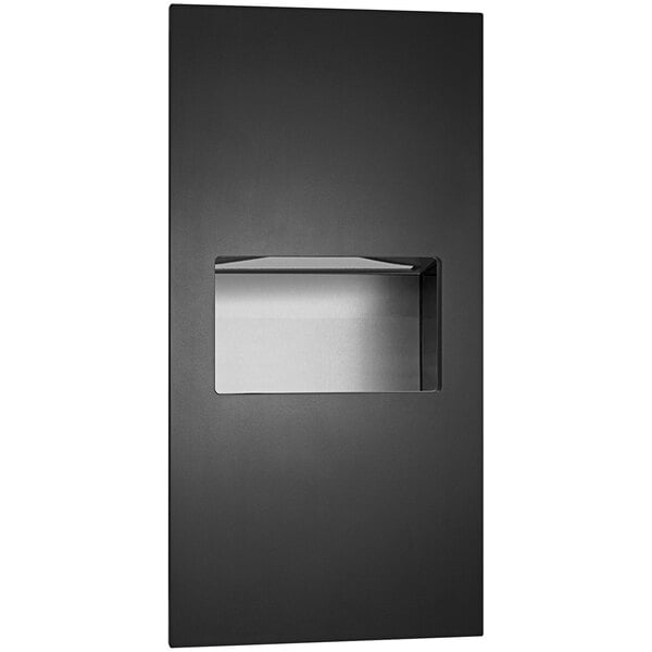 A black rectangular object with a black rectangular window in it.