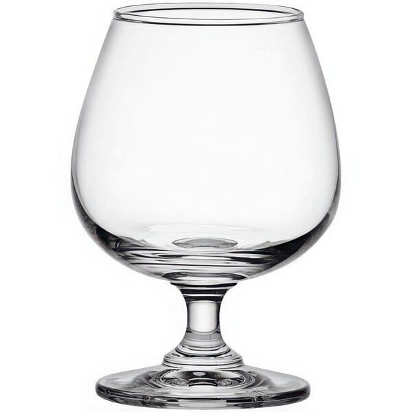 A case of 48 clear glass brandy snifters with stems.
