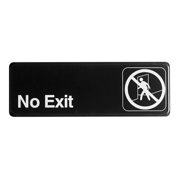 A black and white Thunder Group No Exit sign.