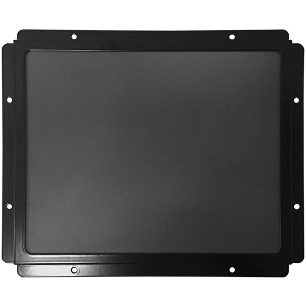 A black rectangular ceramic backsplash plate with mounting holes.