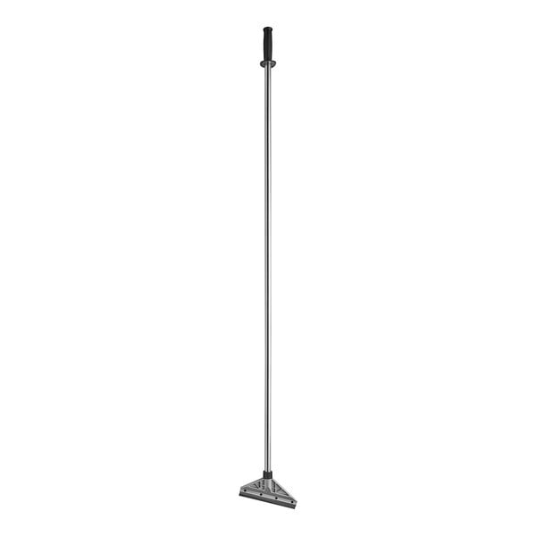 A long silver pole with a black handle.
