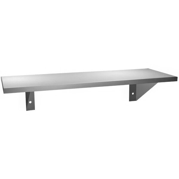 A stainless steel American Specialties, Inc. surface-mounted wall shelf.