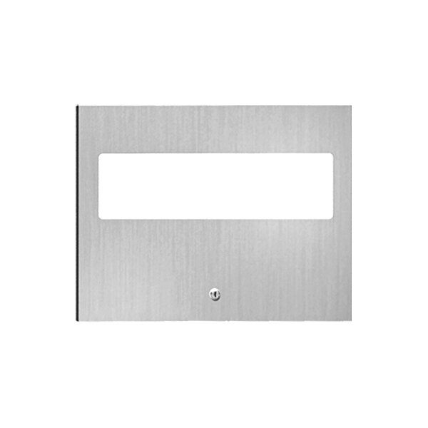 A rectangular stainless steel object with a hole in it.