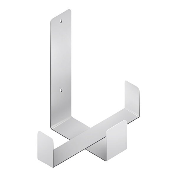 A white metal bracket with a hole.