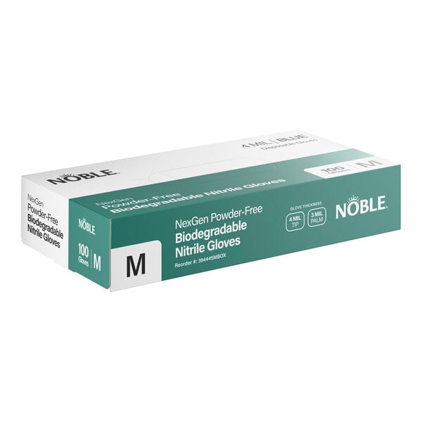 Noble Blue Biodegradable Powder-Free 4 Mil Thick Nitrile Gloves - Medium - 100/Box